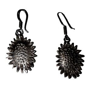 Jewelry Sterling Silver Flower Shape Hook Dangle Handcrafted Earrings 925 MEXICO